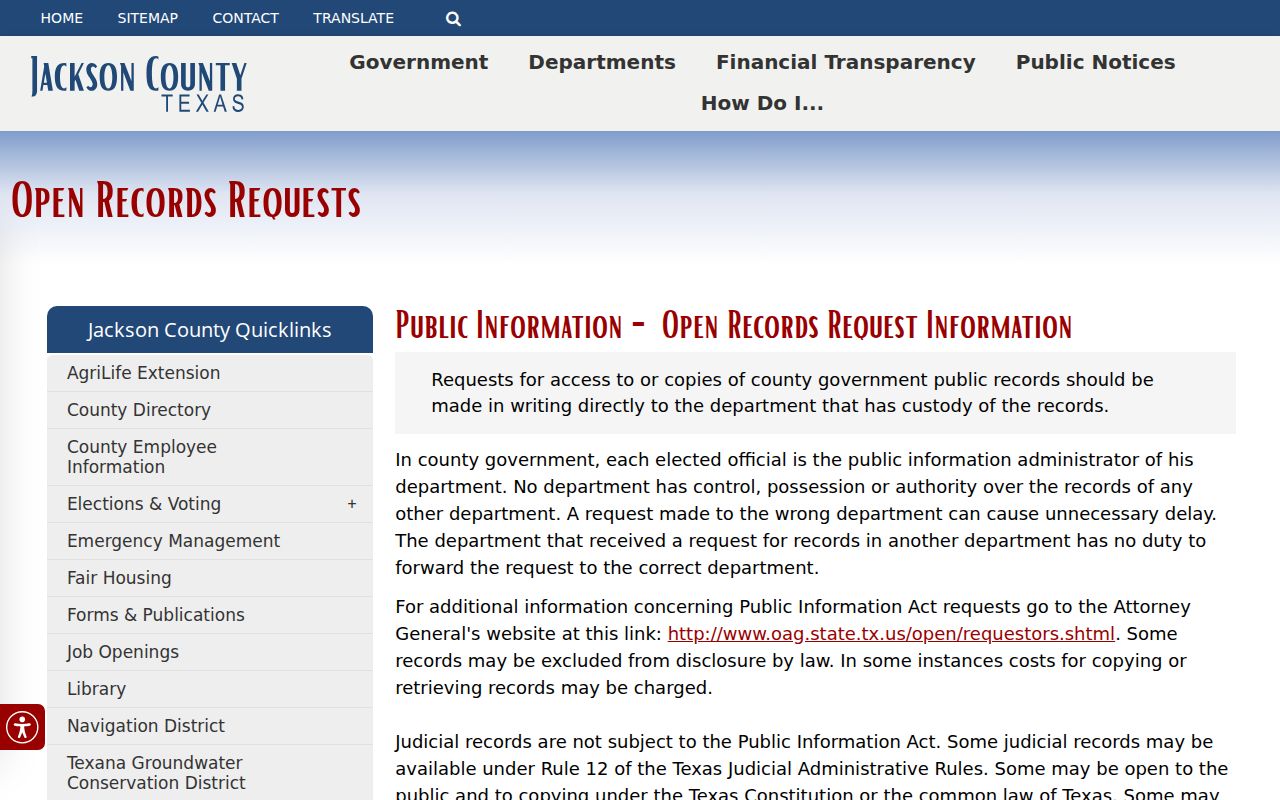 Jackson County warrant lookup, official open-records routing instructions