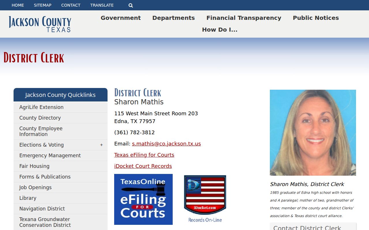 Jackson County warrant lookup, District Clerk contact and case-record links