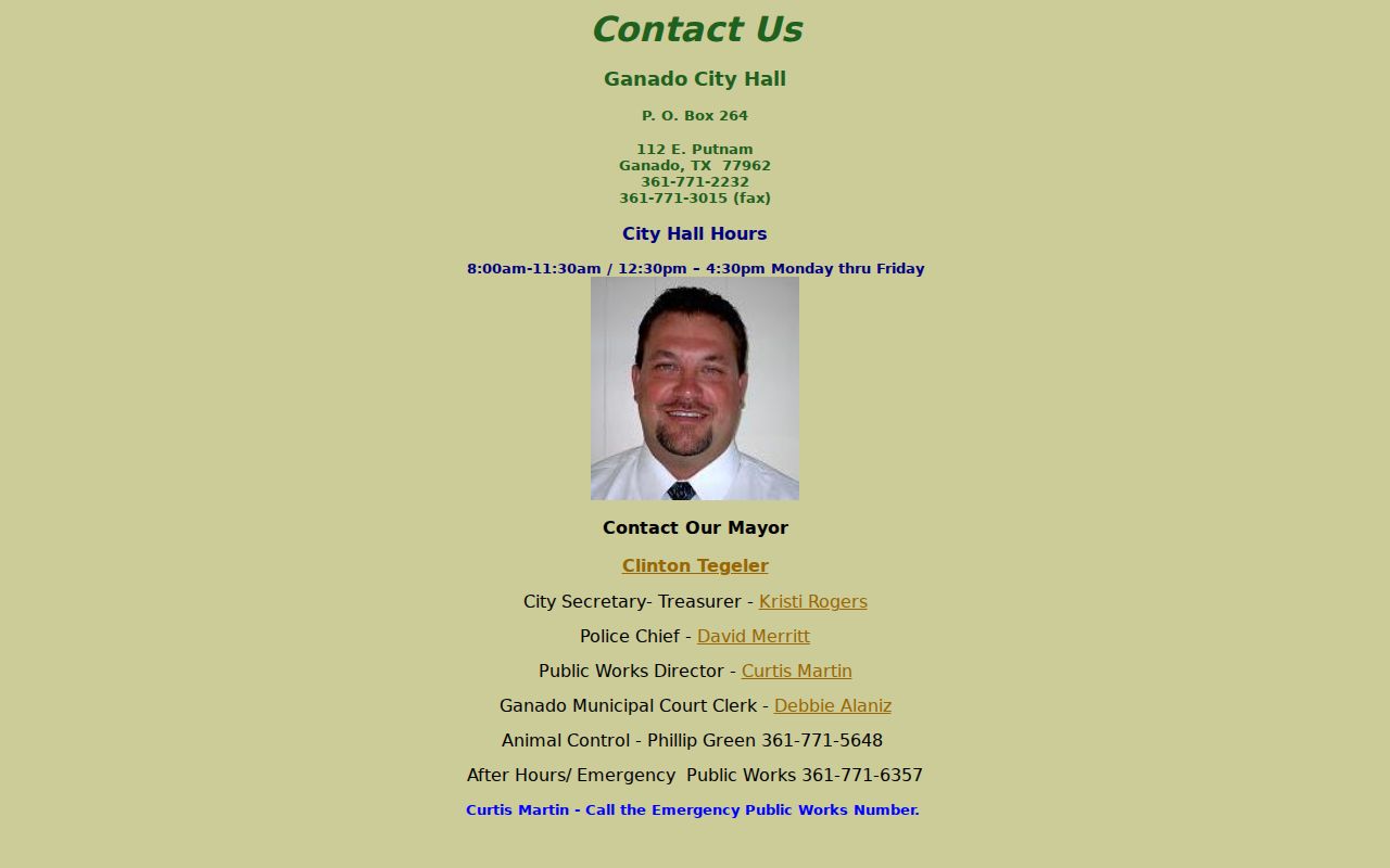 Ganado warrant records in Jackson County, City Hall and municipal clerk contact block