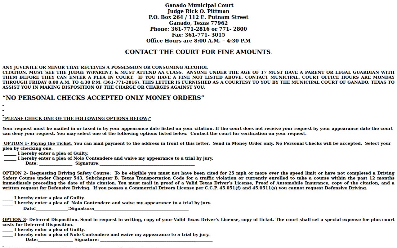 Jackson County traffic warrants, Ganado court options and FTA warning