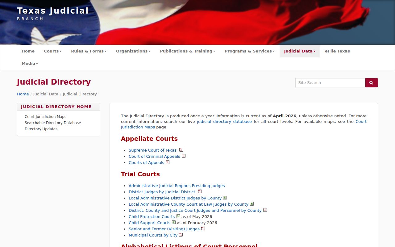 Jackson County warrant records, Texas Judicial Branch court directory
