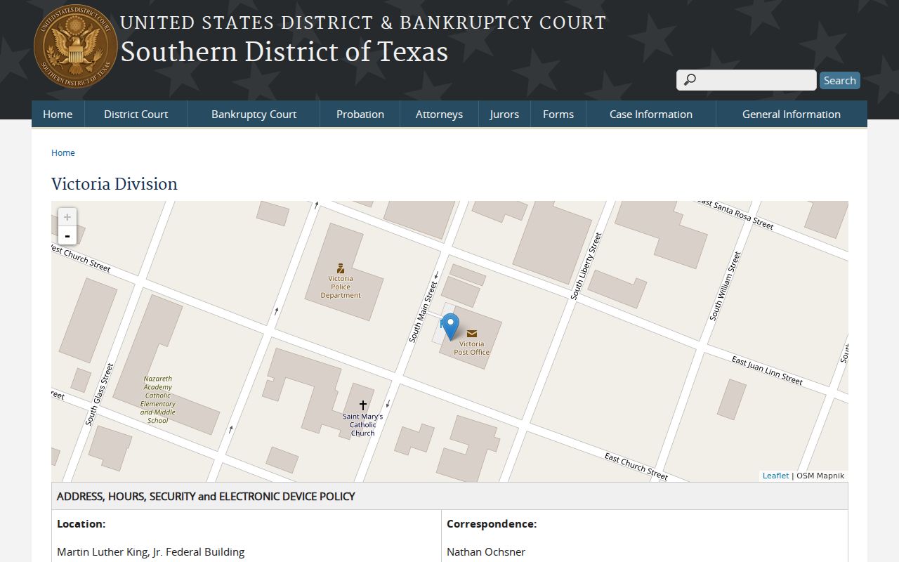 Jackson County arrest warrant research, federal courthouse in the Victoria Division